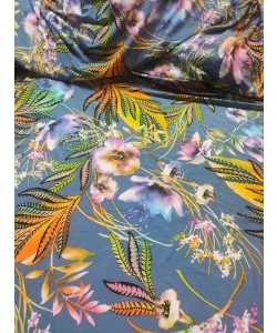 Elastyczna dzianina z wzorem pomarańczowych paproci